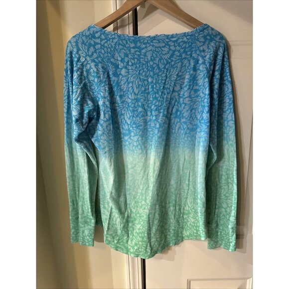 Jockey Womens Shirt Large Green/Blue Thermal Long Sleeve Activewear Casual Top - Picture 3 of 3